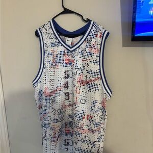 Nike Dri-FIT White and Blue Graphic Jersey